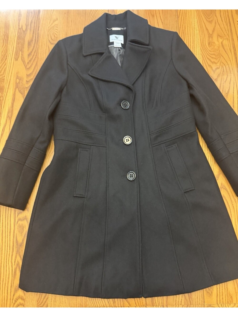 Worthington Women’s Black Mid-Length 3 Button Dress Coat Wool Blend Med Petite
